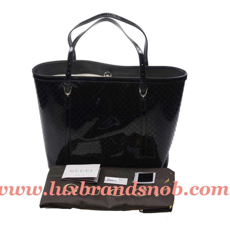 Authentic Gucci Microguccissima Patent Tote Bag 309613 Black